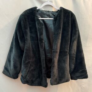 Lane Bryant Faux Fur Collarless Cropped Jacket Dark Green 14/16